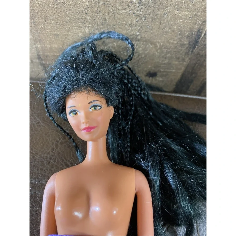 Vintage 90s Barbie‎ Doll Christie Dark Braided Hair Purple Sequin Party Dress